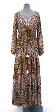 TAJ by Sabrina Crippa Silk Maxi Dress Leopard Embroidered Resort Size S BNWT