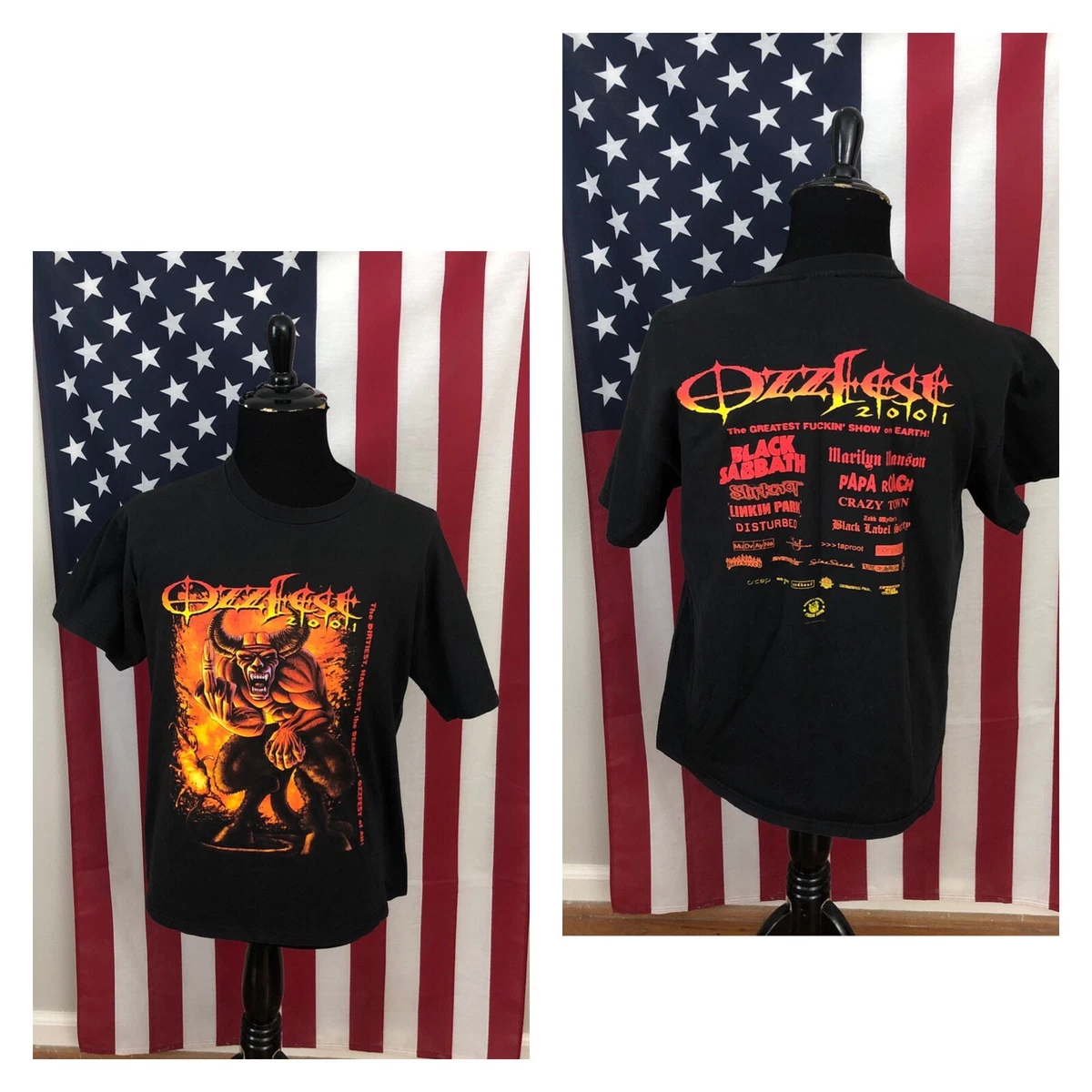Large vintage Ozzfest 2001 metal festival T-shirt slipnot manson men's 1e676p