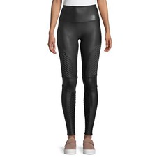 SPANX Black Faux Leather Moto Pull On Skinny Stretch Ankle Leggings Size Small