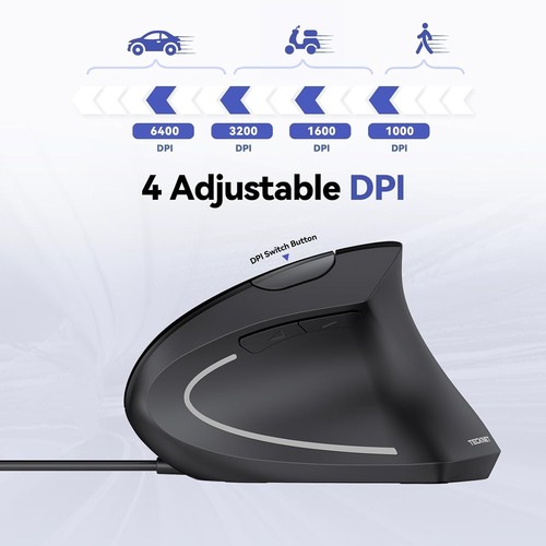 Ergonomic Wired Mouse 6400 DPI - 4 Adjustable Levels & Silent Click Technology - Picture 5 of 10
