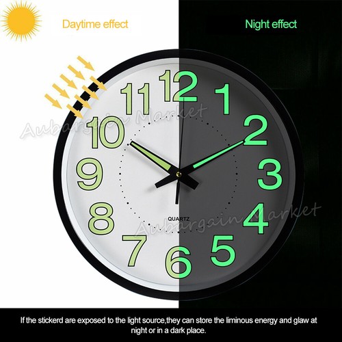 12'' Luminous Quartz Wall Clock Home Decor Night Glow In the Dark Silent Clock - Picture 4 of 9