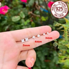 Women 925 Silver Small Flower Leaf Stud Earrings Cubic Zircon Daily Wear Jewelry