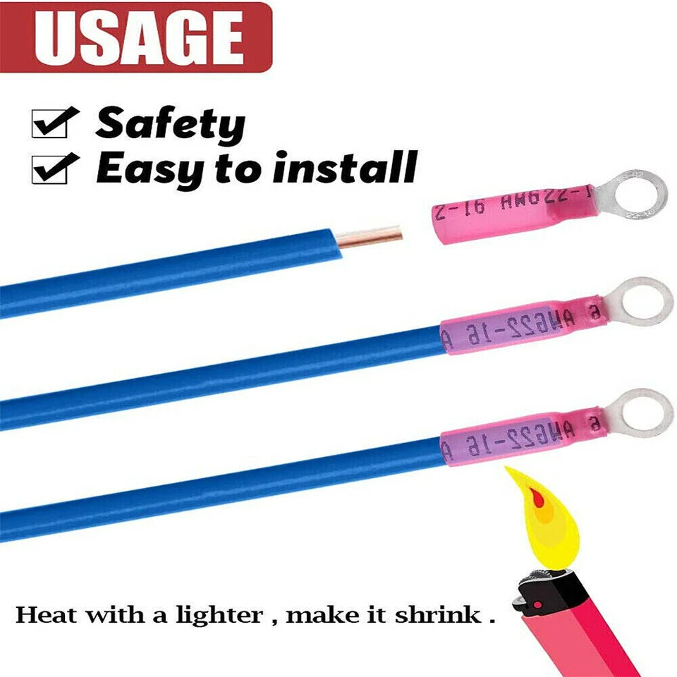 50-300X Red Heat Shrink Ring Terminals Wire Crimp Connectors #10 1/4"5/16" 3/8" - Image 4 of 4