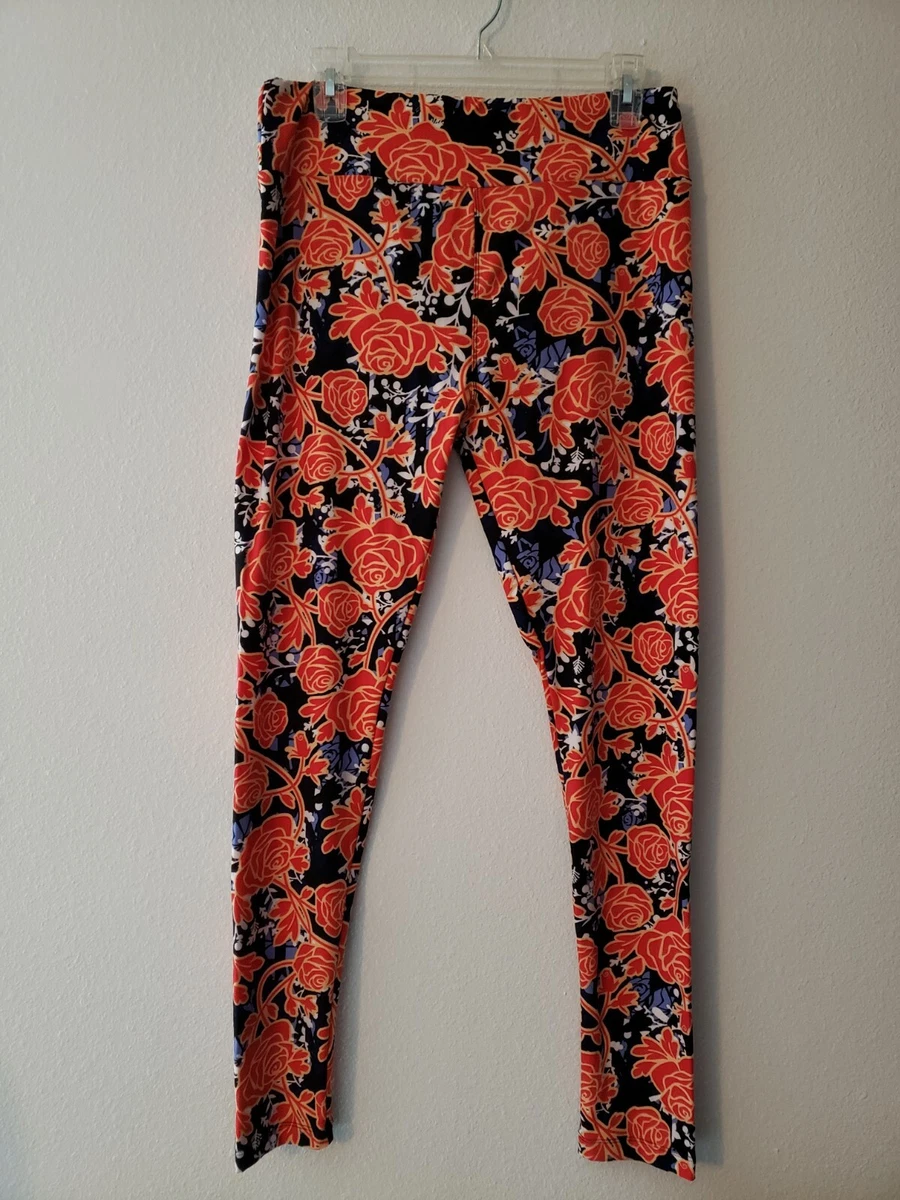 LuLaRoe Leggings - Red-Orange Floral Roses - TC Tall & Curvy - New