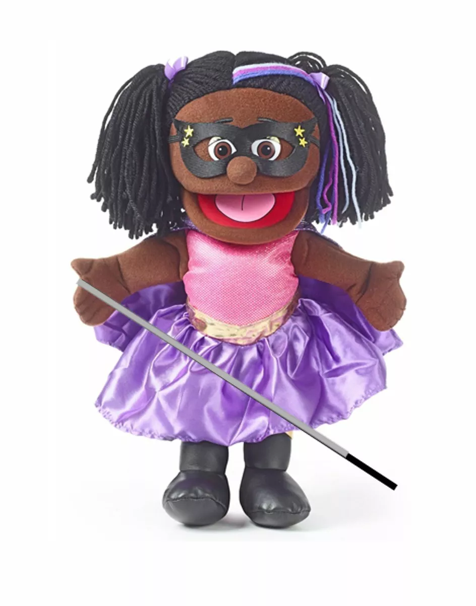 Silly Puppets Superhero African American Girl Puppet Bundle 14 inch w/ Arm  Rod