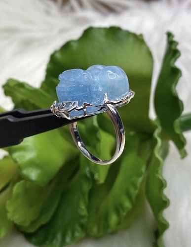 Aquamarine Gemstone Ring Hand Carved Pixiu, Ring Aquamarine(6US) - Picture 4 of 6