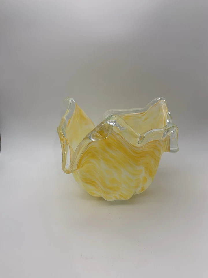 "Pañuelo de cristal artístico de Murano calabaza amarilla cremosa vintage LAVORAZIONE 8""" Foto 3 de 4