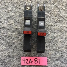 Lot of 2 15 Amp & 20 Amp NC115 NC120 FPE Stab-Lok 1 Pole Thin CIRCUIT BREAKER