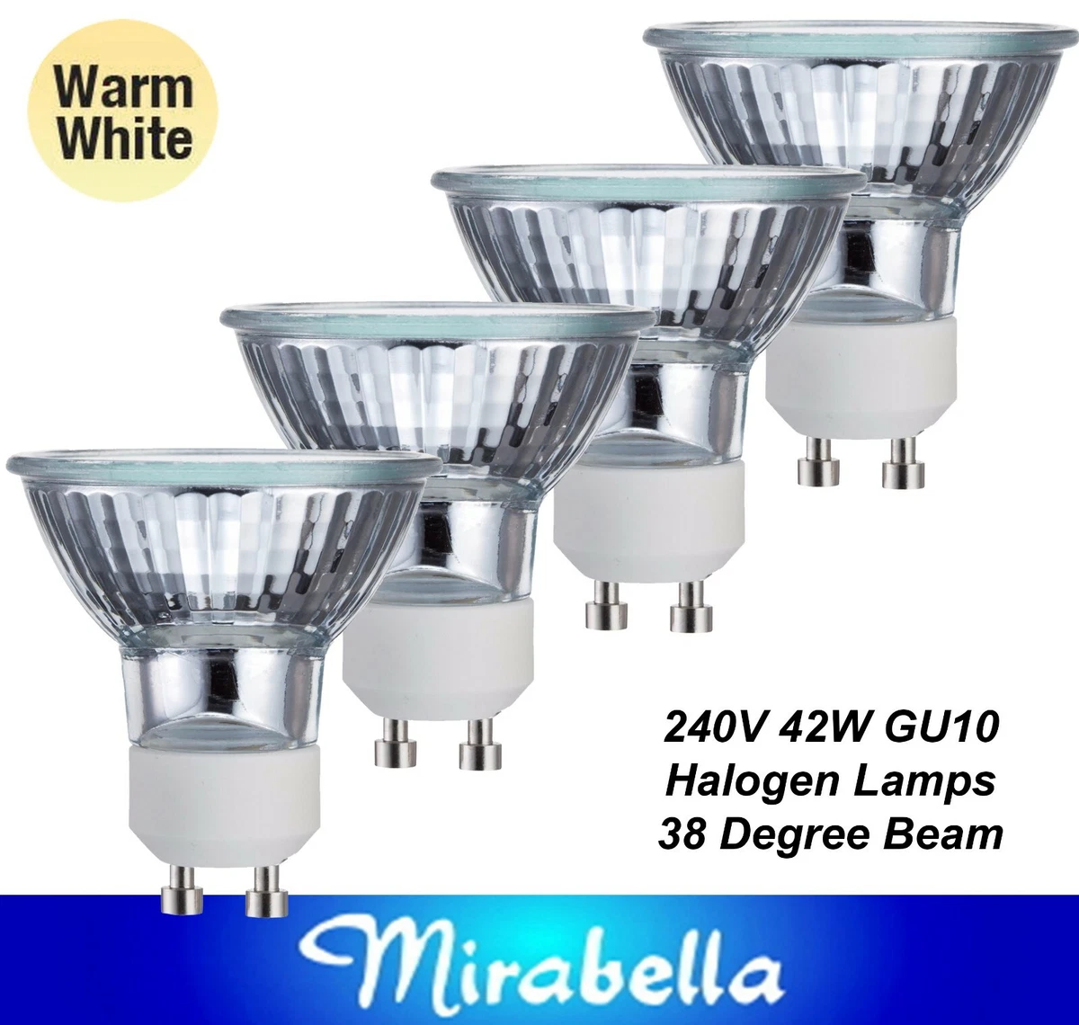 4 x 42W 50W GU10 240V Halogen Downlight Globes Bulbs Lamps Down Light Mirabella