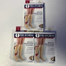 3 Pairs Truform Extra Firm 30-40 Compression BelowKnee Beige Stocking Large Lot