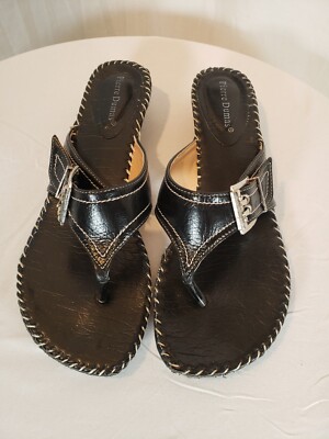 Pierre Dumas Black Faux Leather Sandal Sz 10