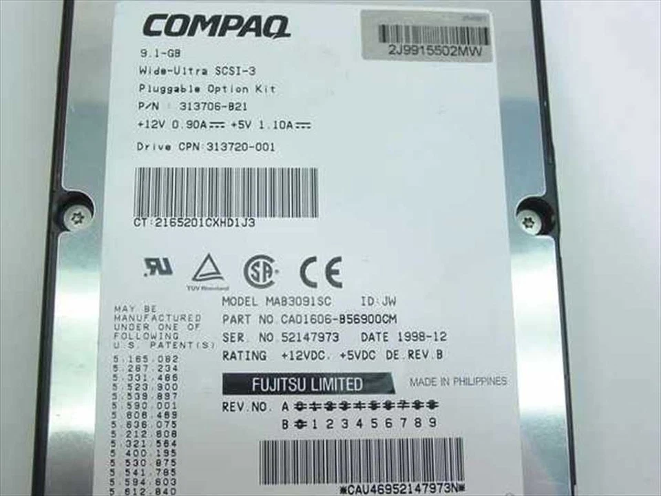 Compaq 313720-001 9.1GB 3.5" Wide-Ultra SCSI 3 Hard Drive 7200 RPM 80 Pin - Image 2 of 3