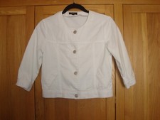 Therapy White Collarless 3/4 Sleeve 100% Cotton Denim Jacket Size 10 Vgc