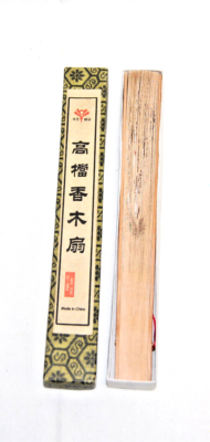 Chinese Wooden Hand Fan Hand-Painted & Carved Decorative with Box