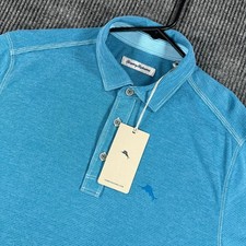 Tommy Bahama Polo Shirt Mens Medium Blue Short Sleeve Casual Beach New