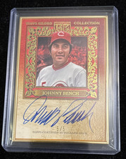 JOHNNY BENCH 2025 TOPPS GILDED GOLD FRAMED HALL OF FAMERS AUTO Red 5/5