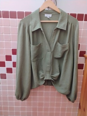 Sofia Jeans by Sofia Vergara Green Solid Collared Pullover Pocket Blouse XXXL