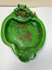 RARE ANTIQUE WELLER POTTERY COPPERTONE GREEN FROG ON FISH POND DESIGN