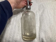 Queen Bottling Co. Seltzer Bottle Etched Clear Glass Brooklyn, NY