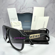 GUCCI Sunglasses Black Acetate Aviator Pilot Gold Metal Letter Logo 58mm