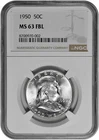1950 50C Silver Franklin Half Dollar NGC Graded MS 63 FBL White in New Holder