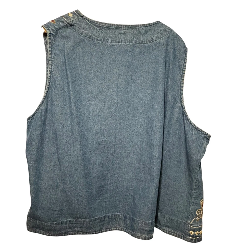 VTG Tantrums Womens Denim Vest 3X Blue Embroidered Cottage Western Cowgirl 90s - Image 2 of 4