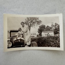 Vintage Car Photo Photograph Print Woman and Child with Automobile Snapshot