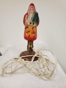 Vintage Belsnickel Kress Santa Claus Light Bulb Figural 8in Wooden Base Works