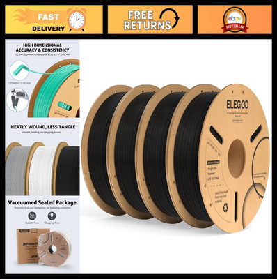 PLA Plus Filament 1.75mm Black 4KG - Tough, Strong 3D Printer Filament, 4 Pack