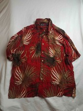 Vtg 90s Puritan Shirt Mens L 42/44 Red Tropical Earthy Aloha Vacation Resortwear