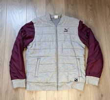 Men’s Puma Full Zip Bomber Jacket Large Grey & Burgundy Y2K