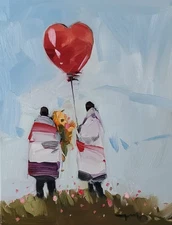 Abstract Figures Red Heart Balloon PRINT Canvas Painting By Artist Jose Trujillo