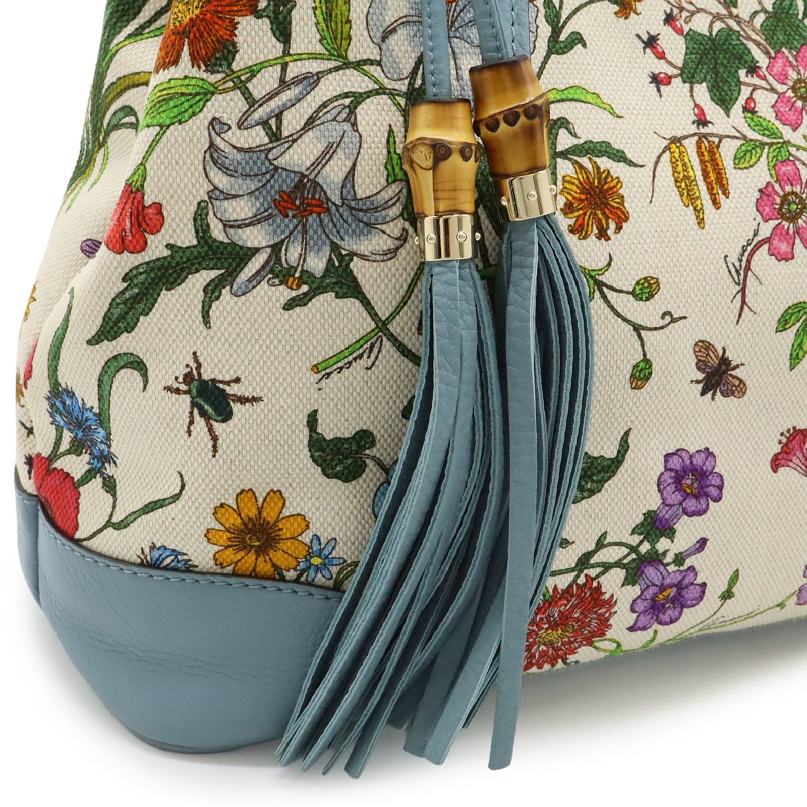 GUCCI Flora Tote Bag Shoulder Canvas Leather Light Blue 50th Anniv... GZl1fd4r thumbnail 10