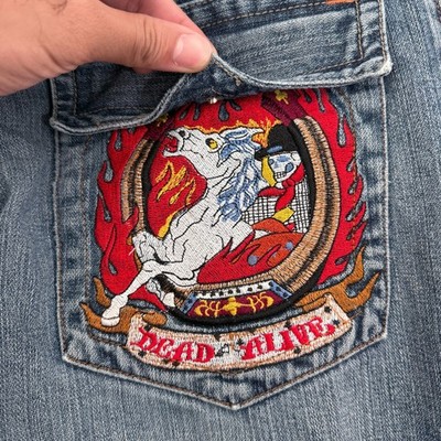 Ed Hardy Jeans Mens 36x33 (34x29) Blue Horse Fire Embroidered Y2K