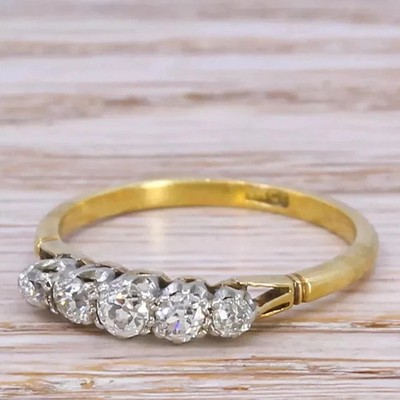 2.0Ct Round Cut Moissanite Five Stone Women's Ring 14K Yellow Gold Plated Silver