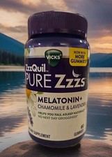 Vicks ZzzQuil PURE Zzzs Melatonin Chamomile Lavender 60 Gummies 1 Pack New