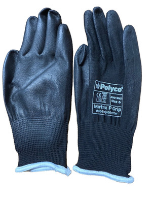 4 Paar x Matrix  P Grip schwarz PU Handfläche beschichteter Handschuh Präzisionsarbeit - Größe 6