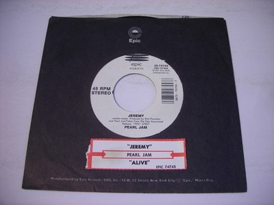w SLEEVE Pearl Jam Jeremy / Alive 1991 Stereo 45rpm VG+ juke strip