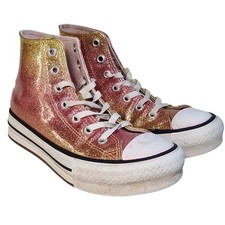 CONVERSE Chuck Taylor All Star High Top Shoe Youth 3 Pink Gold Girls Glitter