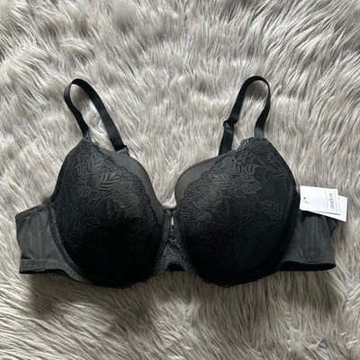 Auden Lightly Lined Balconette Bra Womens Size 44C Black Floral Lace Underwire
