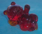 FENTON ONE-OF-A-KIND RED/AMBER RECLINING BEAR FIGURINE - 3-1/2" - c. 1996