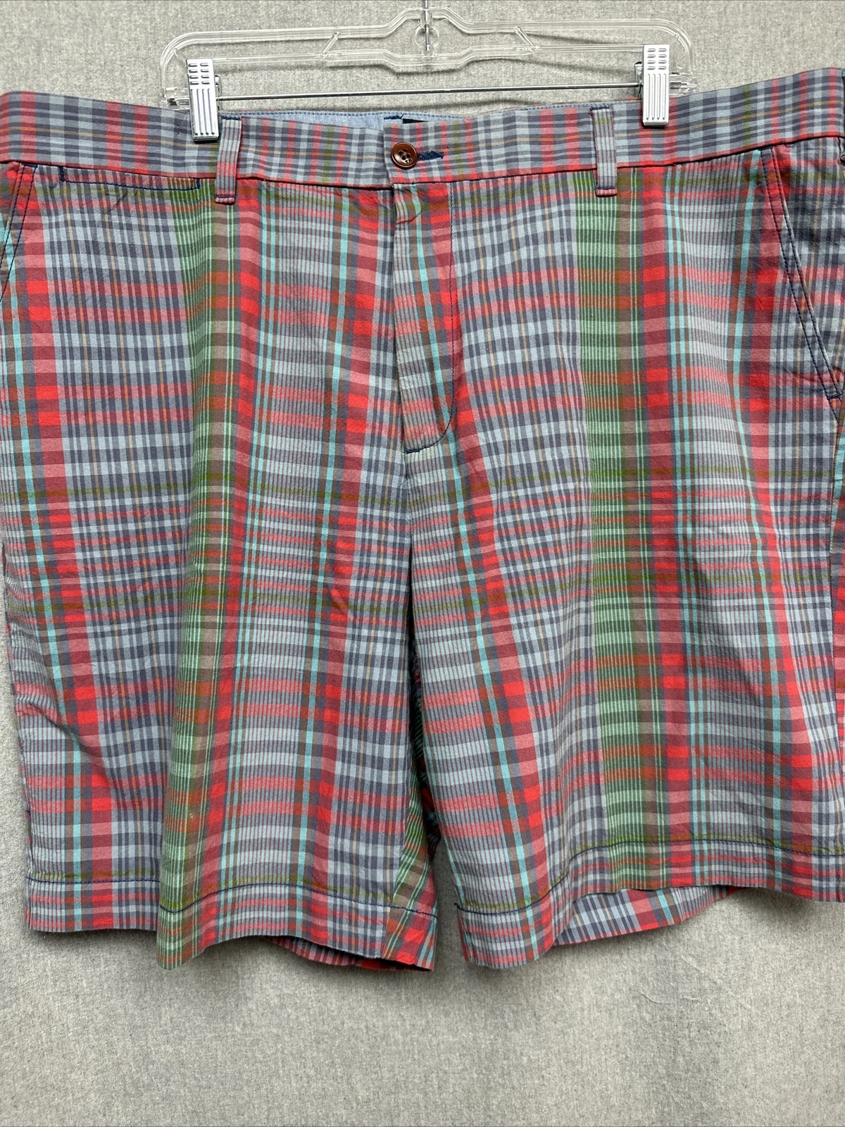 Tommy Hilfiger Shorts Chino Classic Fit Mens 42 Blue Red Green Plaid Flat Front