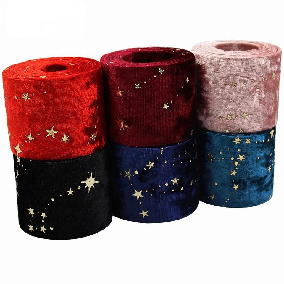 5/10 Meters Bronzing Velvet Ribbon Double-sided Webbing Starry Pressed Strips - Image 4 of 4