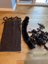 Stola lana con codine pelliccia, collo visoni e codine visone