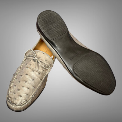 Hermes New In Box Grigio Moccasin Ostrich Skin Leather Loafer Shoes EU 41. m_64146ebe308f07ae551483e1.jpeg main image 3