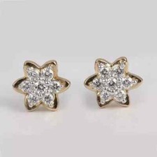 Flower Stud Earring 14K Yellow Gold Plated 1.00 Ct Round Cut Real Moissanite
