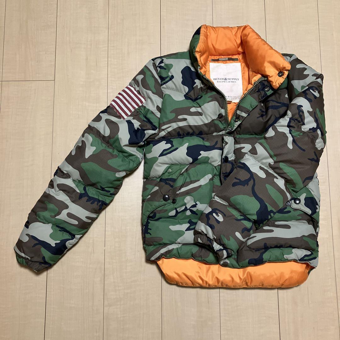 Ralph Lauren Denim Supply Camo Khaki Down Jacket with Flag Patch XS Japan