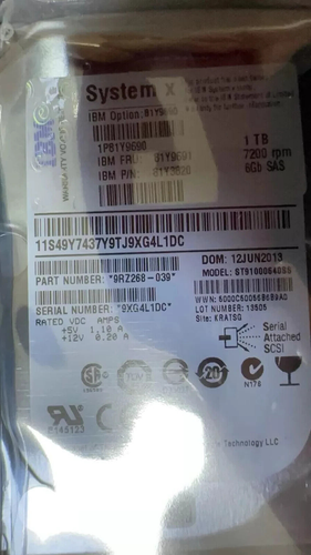 IBM 81Y9690 81Y9691 81Y3820 1TB 7.2K 6GBPS 2.5IN SFF NL SAS HARD DRIVE w/tray - Picture 2 of 6