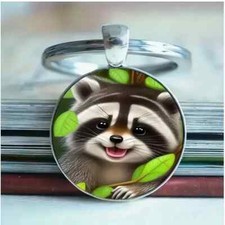 Playful Raccoon Keychain Key Ring Purse Handbag Car Charm Backpack Bag Gift