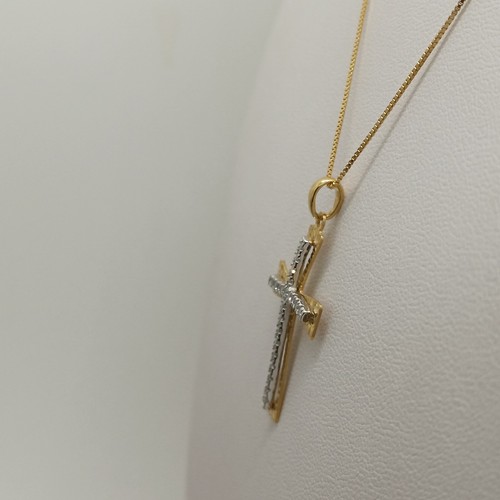 Collar de Mujer con Cruz En Oro Amarillo y Blanco 18KT Circonitas 4,1 Gr. (0440) - Imagen 5 de 11